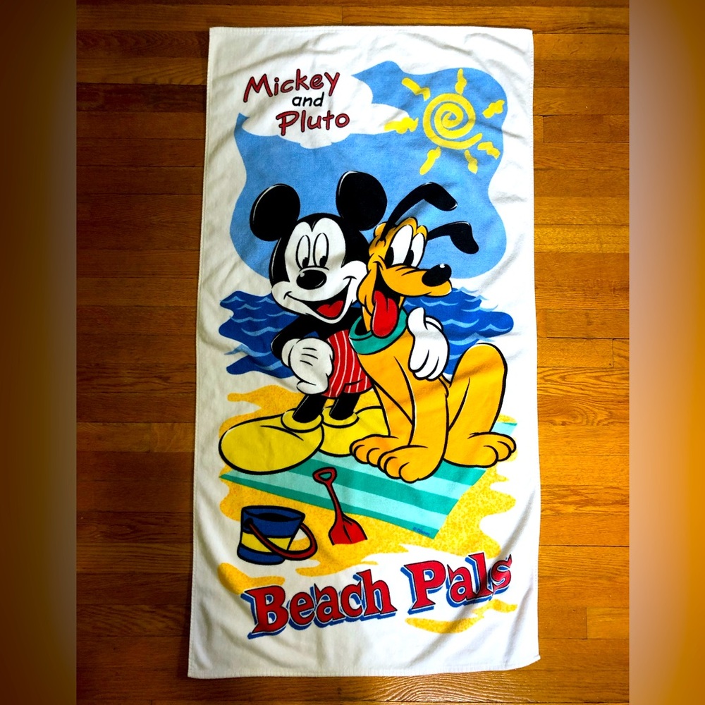 Vintage Disney Mickey & Pluto Beach Towel by Franco